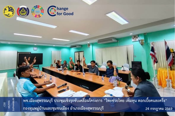 🐲พช.เมืองสุพรรณบุรี ประชุมเชิงรุก ขับเคลื่อนโครงการ “ไทยช่วยไทย เพิ่มทุน ดอกเบี้ยคนละครึ่ง“ กองทุนหมู่บ้านและชุมชนเมือง อำเภอเมืองสุพรรณบุรี 